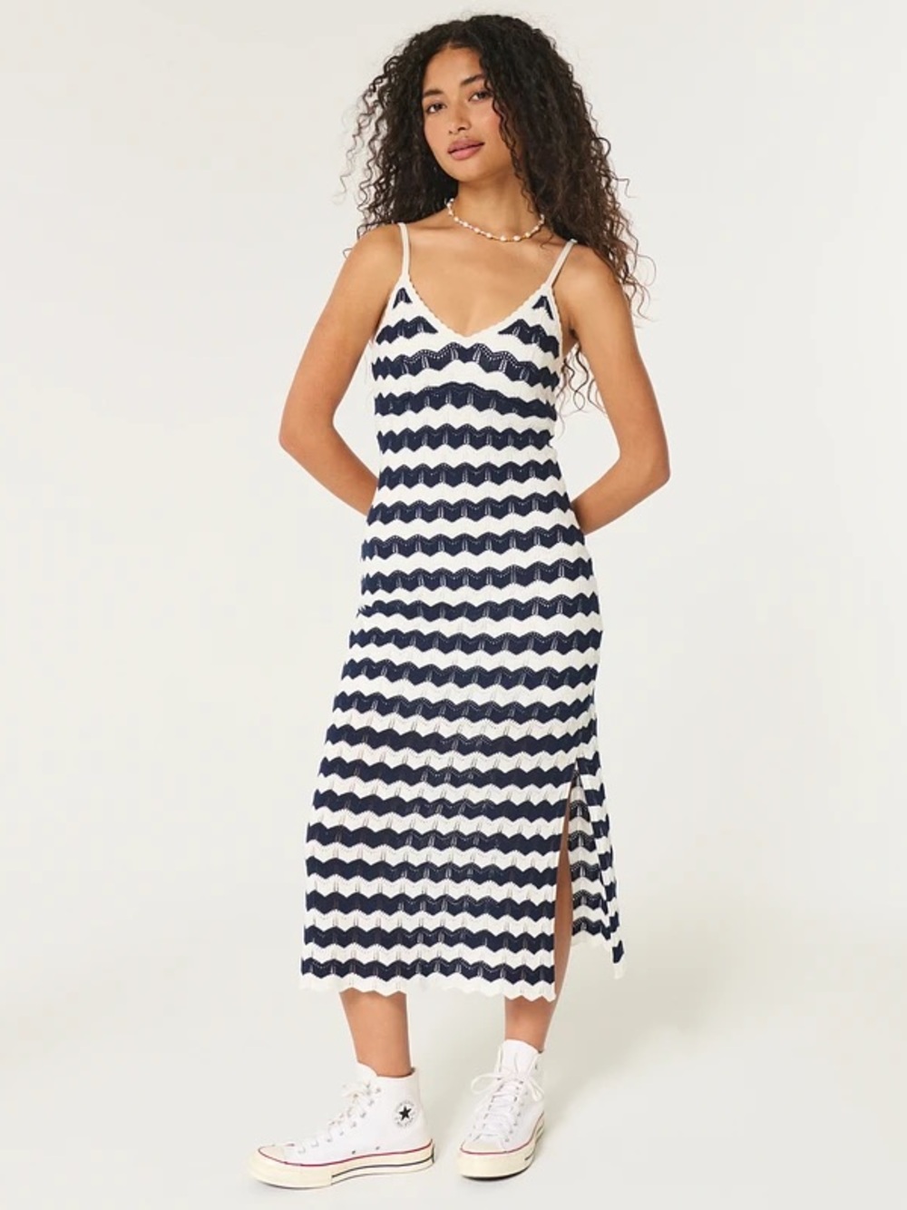Hollister Navy and White Midi Dress